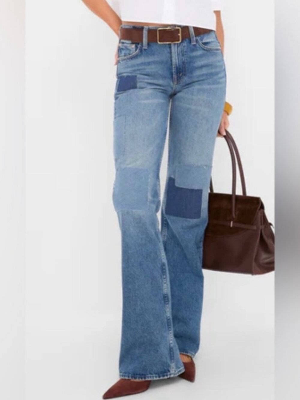 MOTHER Boot Cut Patchwork Jeans - Light & Dark Blue